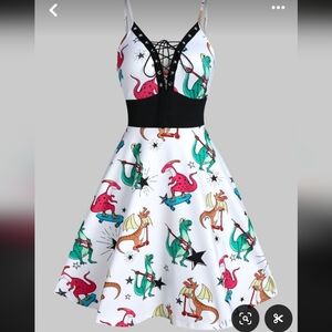 Dinosaur Print Lace Up Mini Cami Dress